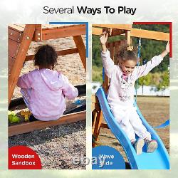 Dolphin Playground Wooden Swing Sets for Backyard, Outdoor Playset with Slide