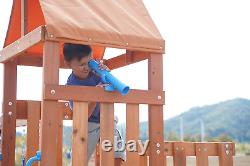 Dolphin Playground Wooden Swing Sets for Backyard, Outdoor Playset with Slide