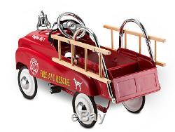 Fire Truck Pedal Car Vintage Metal Car Classic Toy Engine Toddler Kids Ride On