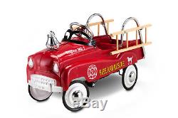 Fire Truck Pedal Car Vintage Metal Car Classic Toy Engine Toddler Kids Ride On
