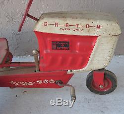 Garton Chain Drive Powerama Pedal Tractor Pressed Steel Vintage Red White RARE