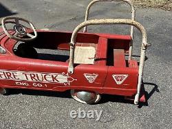 Genuine Vintage Murray Pressed Steel Pedal Car Fire Truck Engine Co. 1