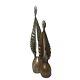 Global Views- 2 Gold Ctrl Bubble, Swing, Feathered Glass Art Sculptures, Vtg90