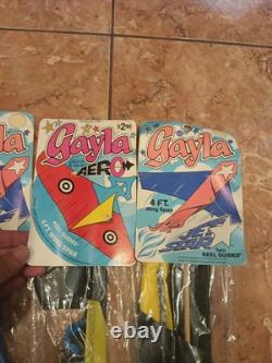 HUGE Vintage 9 Gayla Aero Kite's NOS 1980s Toy 4ft Wing Store Keel Lot Prop