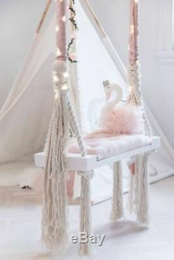 Handmade Pink Classic Wooden Indoor Outdoor Kids & Adults Vintage Tree Swing