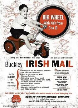 Irish Mail Hand Car Buckley Mfg Chicago 1950s Vintage Chain Drive Pedal Car