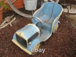 J. E. Burke Vintage Cast Aluminum Spring Playground Toy Blue Model T Era Car