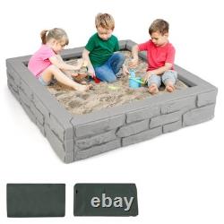 Kids Sandbox with Cover Bottom Liner Backyard Beach HDPE Sandpit for Outdoor Play