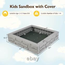 Kids Sandbox with Cover Bottom Liner Backyard Beach HDPE Sandpit for Outdoor Play