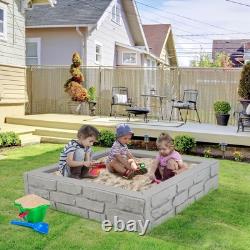 Kids Sandbox with Cover Bottom Liner Backyard Beach HDPE Sandpit for Outdoor Play