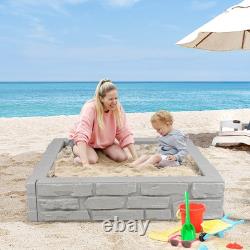 Kids Sandbox with Cover Bottom Liner Backyard Beach HDPE Sandpit for Outdoor Play
