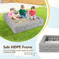 Kids Sandbox with Cover Bottom Liner Backyard Beach HDPE Sandpit for Outdoor Play