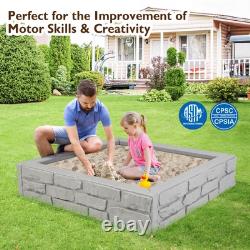 Kids Sandbox with Cover Bottom Liner Backyard Beach HDPE Sandpit for Outdoor Play
