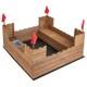 Kids Solid Wood Sandbox with 2 Bench Seats, Outdoor Sandpit with Storage Box & Flags