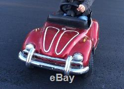 Kids working Vintage VW Bug Junior Sportster Pedal Car Red Beetle Volkswagon