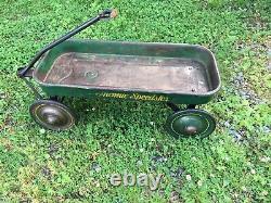 Large Vintage 1950's Atomic Speedster Green Yellow Wagon Metal USA Complete