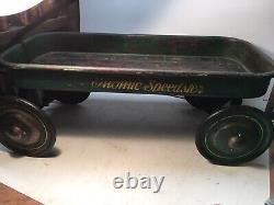 Large Vintage 1950's Atomic Speedster Green Yellow Wagon Metal USA Complete