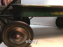 Large Vintage 1950's Atomic Speedster Green Yellow Wagon Metal USA Complete