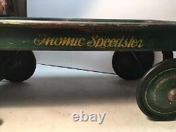 Large Vintage 1950's Atomic Speedster Green Yellow Wagon Metal USA Complete