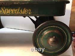 Large Vintage 1950's Atomic Speedster Green Yellow Wagon Metal USA Complete