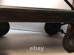 Large Vintage 1950's Atomic Speedster Green Yellow Wagon Metal USA Complete