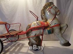 (Lot #163) Vintage Ride On Pedal Toy Mobo Horse and Carriage
