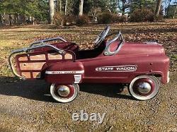 Metal PEDAL CAR Vintage Estate Wagon Classic Dark Maroon RED -Nice Condition