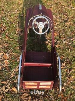 Metal PEDAL CAR Vintage Estate Wagon Classic Dark Maroon RED -Nice Condition