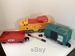 Mighty Casey REMCO Ride On Train with Boxcar and Flatcar 1970s Vintage