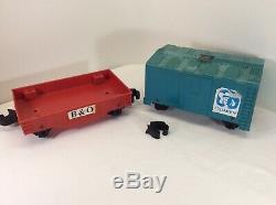 Mighty Casey REMCO Ride On Train with Boxcar and Flatcar 1970s Vintage