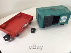 Mighty Casey REMCO Ride On Train with Boxcar and Flatcar 1970s Vintage