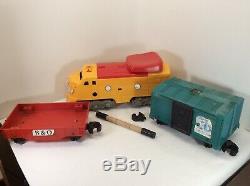 Mighty Casey REMCO Ride On Train with Boxcar and Flatcar 1970s Vintage