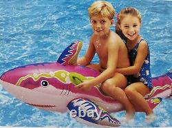New Vtg Splash Club PINK PURPLE Shark Ride-On 73x44 Sturdy Inflatable Pool Toy