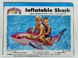 New Vtg Splash Club PINK PURPLE Shark Ride-On 73x44 Sturdy Inflatable Pool Toy