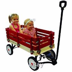 New outdoor Vintage toy Child Red Little Box 34-inch Wooden 4 wheel Wagon Cart