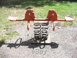 Outstanding And Rare Vintage Double Horse Head Playground Spring Teeter-totter