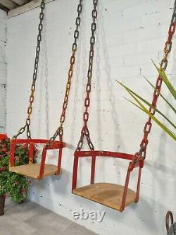 Pair Vintage French Retro Children's Swings With Chains Park Playground