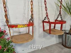 Pair Vintage French Retro Children's Swings With Chains Park Playground