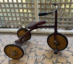 RARE Vintage 1930's Metal Super Chief Tricycle Red Yellow Antique