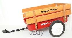 Radio Flyer Vtg Red Metal 2-Wheel Wood Rails Stakes Cargo Wagon Trailer