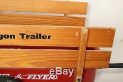 Radio Flyer Vtg Red Metal 2-Wheel Wood Rails Stakes Cargo Wagon Trailer