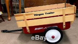 Radio Flyer Vtg Red Metal 2-Wheel Wood Rails Stakes Cargo Wagon Trailer. New