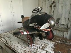 Rare And Unique Vintage Unrestored Child's Pedal Car Airplane Tiger Shark