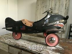 Rare And Unique Vintage Unrestored Child's Pedal Car Airplane Tiger Shark