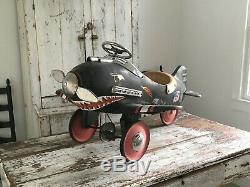 Rare And Unique Vintage Unrestored Child's Pedal Car Airplane Tiger Shark