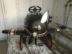 Rare And Unique Vintage Unrestored Child's Pedal Car Airplane Tiger Shark