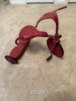 Rare Antique Childs Tricycle Red Batwing Handlebar Metal Wheels Unmarked 16 In