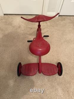 Rare Antique Childs Tricycle Red Batwing Handlebar Metal Wheels Unmarked 16 In