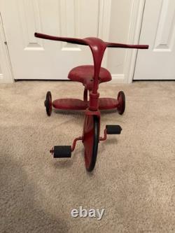 Rare Antique Childs Tricycle Red Batwing Handlebar Metal Wheels Unmarked 16 In