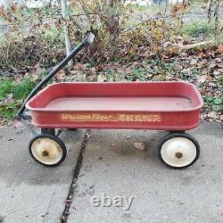 Rare Vintage Antique Western Flyer Champ Red Metal Pull Wagon 1950's Original